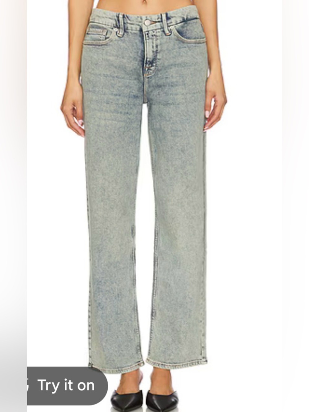 Good American Good 90’s Petite Straight-Leg Jeans in Light Blue Acid Wash